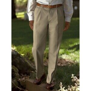 NWT Savane Pleated Performance Chino Elastic Comfort Waist Khaki Beige Men 40x32